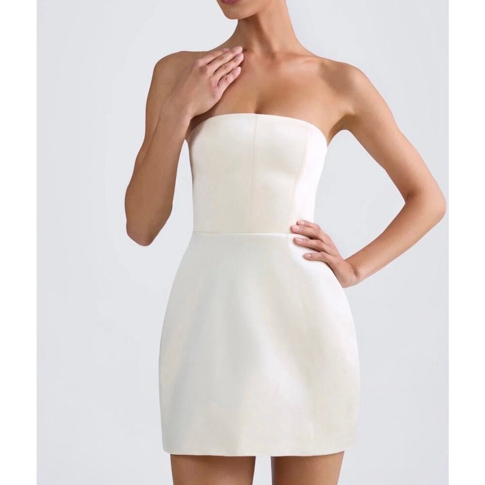 Oh Polly Haisley Bandeau Structured Tulip Mini Dress in Ivory Size 10 New